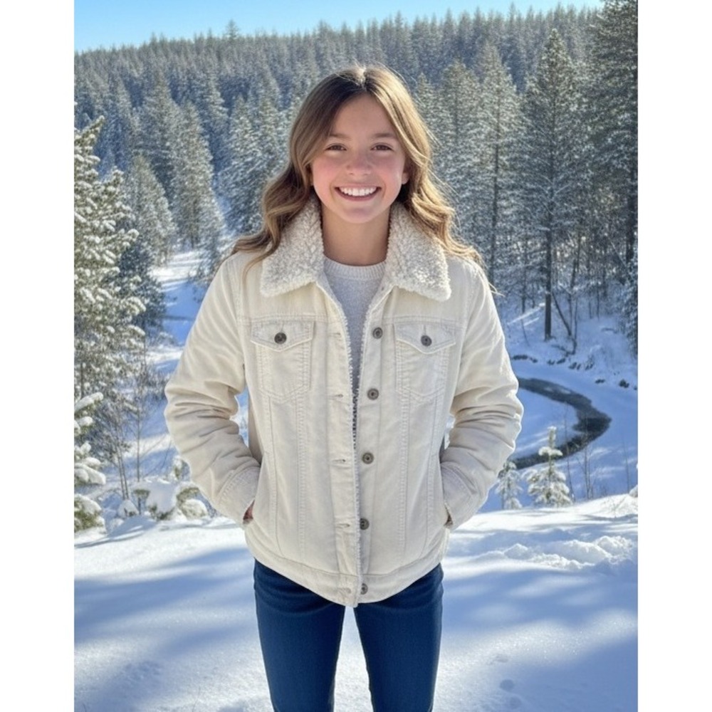 Limited Too Youth Girls Corduroy Sherpa Lined Jacket Faux Fur Cream Size M (12)